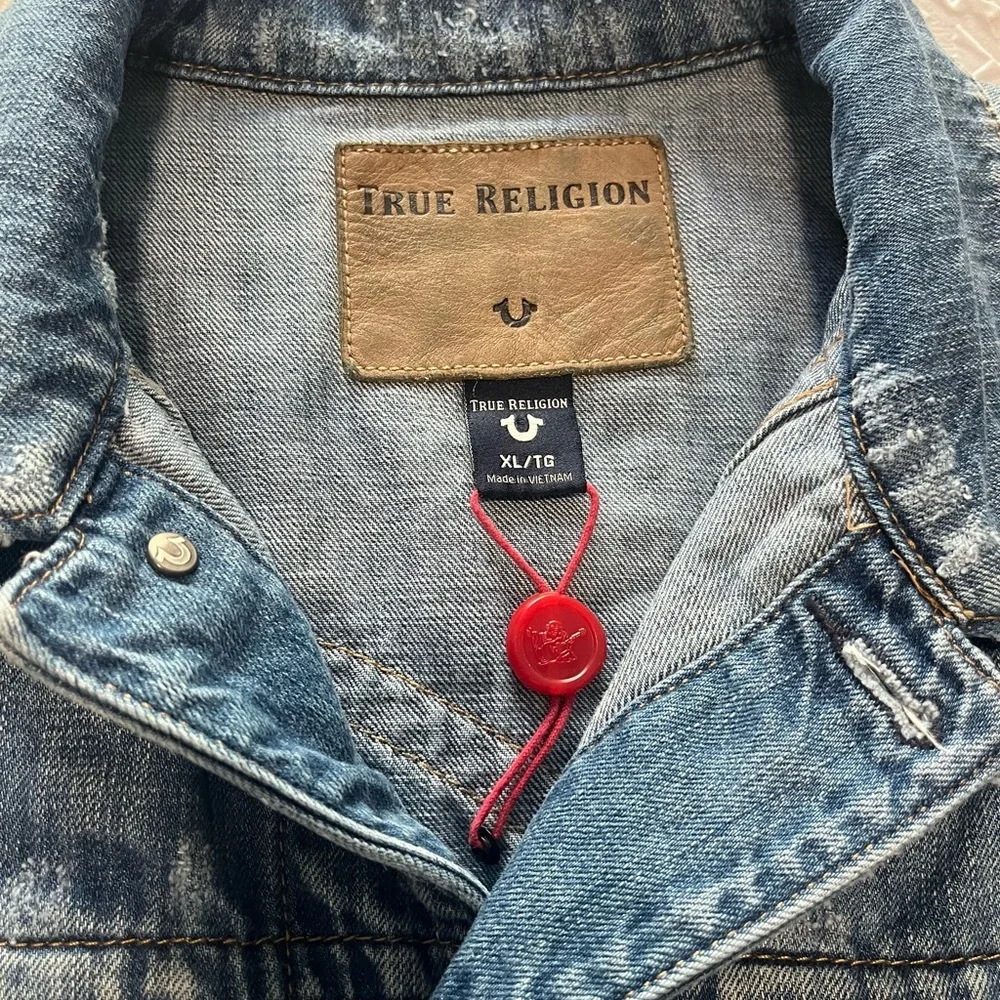 True Religion Blue Denim Turner Jacket Short Sleeve Sz XL NWOT